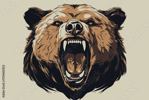 AI Image A stylized headshot of a ferocious bear growling with menacing intensity and sharp teeth