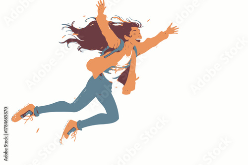 AI Image A vibrant illustration of a woman mid-leap, expressing pure joy and freedom, captured in