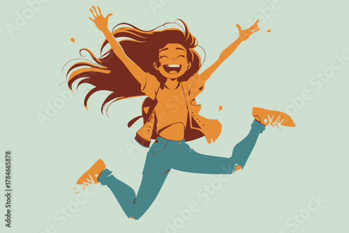 AI Image A young woman leaps with joy showcasing youthful exuberance and vibrant energy filled