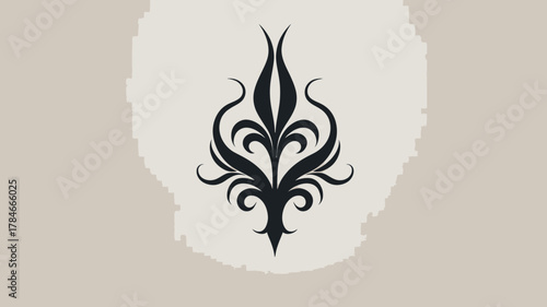 AI Image Ornamental Motif with Stylized Florals and Curvilinear Design Elements on a Neutral