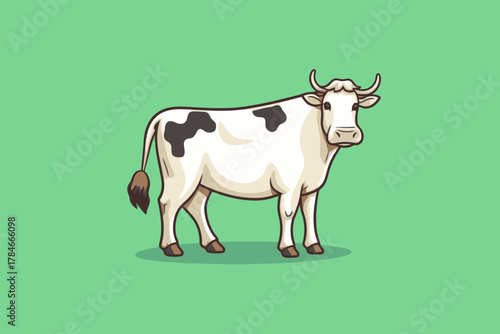 AI Image Depicting a Cartoon Cow Standing on a Plain Green Background Design