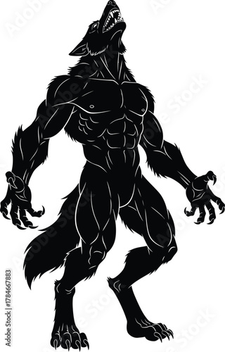 Werewolf howling silhouette vector illustration halloween monster art eps