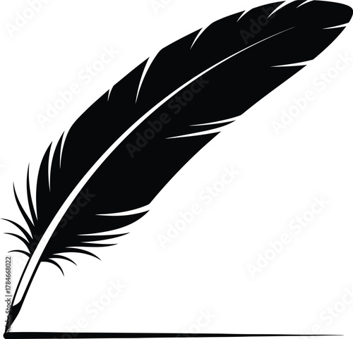 Black feather quill pen writing vector illustration stock graphic art eps silhouette