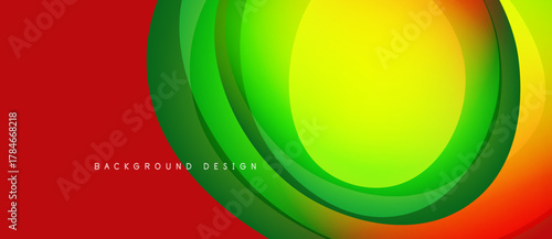 Abstract vibrant layers create dynamic visual effect. Red, green, yellow hues blend smoothly, forming modern background design.