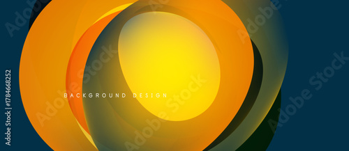 Abstract layers create vibrant circular design. Yellow, orange, teal hues blend smoothly. Modern background element for projects.