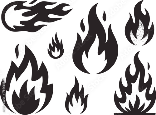 Black fire icons flame heat