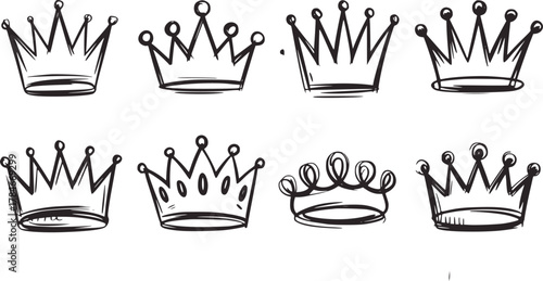 Hand drawn crowns collection royalty symbol