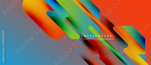 Abstract vibrant design. Overlapping colorful layers create dynamic visual effect. Modern gradients, bold shapes, stylish background.