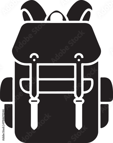 Black silhouette of a modern backpack with buckle straps