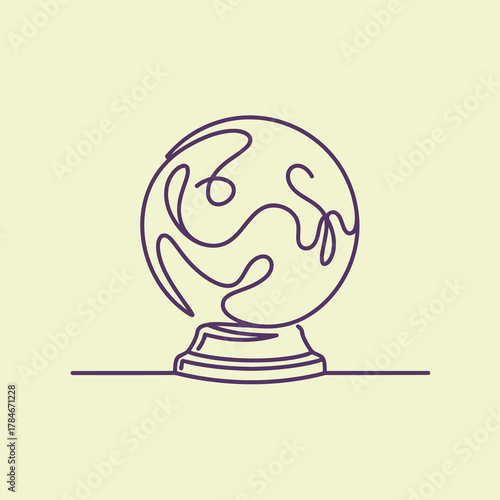 Minimalist One Line Drawing of a Crystal Ball on a Stand for Fortune Telling and Mystical Concepts