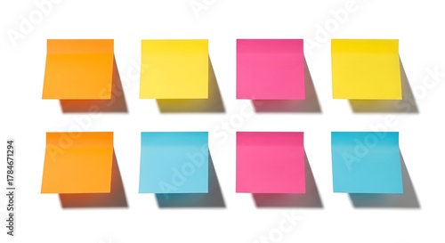 Collection of colorful sticky notes isolated on white background perfect for reminders and organizat