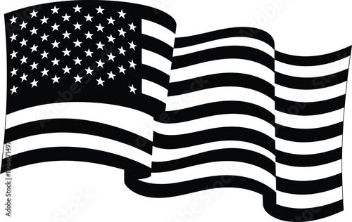 American flag waving black and white patriotic symbol illustration eps silhouette
