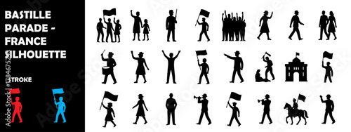 Bastille Parade France Silhouette Vector Set – Military March, Flags, and National Celebration Icons
