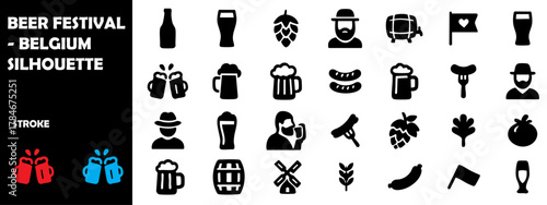 Beer Festival Belgium Silhouette Vector Set – Craft Beer, Celebration, and Brewery Culture Icons