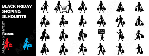 Photos Black Friday Shopping Silhouette Vector Set – Sale, Discount, and Retail Frenzy