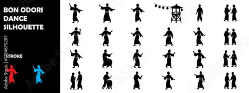 Bon Odori Dance Silhouette Vector Set – Japanese Summer Festival and Traditional Dance Icons
