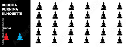 Buddha Purnima Silhouette Vector Set – Lord Buddha, Meditation, and Peace Celebration Icons
