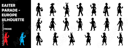 Easter Parade Europe Silhouette Vector Set – Cultural Procession, Bunny, and Celebration Icons