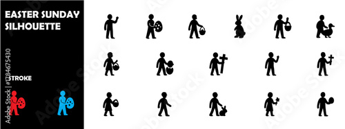 Easter Sunday Silhouette Vector Set – Bunny, Eggs, Church, and Celebration Icons