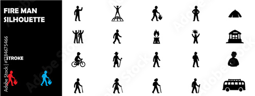 Fireman Silhouette Vector Set – Firefighter Rescue, Emergency Service, and Heroic Action Icons
