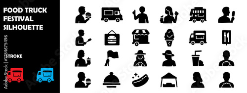 Food Truck Festival Silhouette Vector Set – Street Food, Culinary Celebration, and Market Event Icons