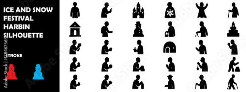 Harbin Ice and Snow Festival Silhouette Vector Set – Winter Sculptures, Ice Castles, and Chinese Winter Celebration