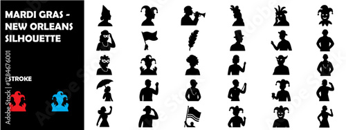 Mardi Gras New Orleans Silhouette Vector Set – Carnival Parade, Masks, and Festival Dance Icons