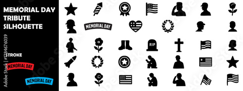 Photos Memorial Day Tribute Silhouette Vector Set – Soldier Parade, Remembrance Ceremon