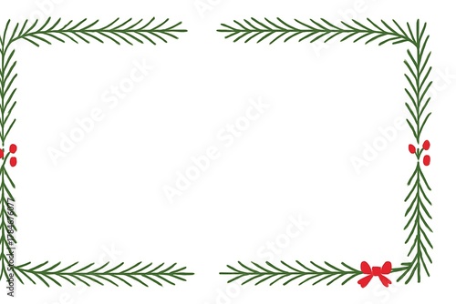 Minimal Christmas Border with Pine Leaves and Red Berries, 16:9, Elegant Holiday Frame
