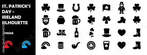 St. Patrick’s Day Ireland Silhouette Vector Set – Irish Heritage, Parades, Clover, and Celebration Icons