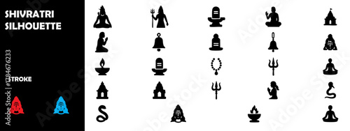 Maha Shivratri Silhouette Vector Set – Hindu Religious Festival, Lord Shiva, Trishul, and Spiritual Symbols