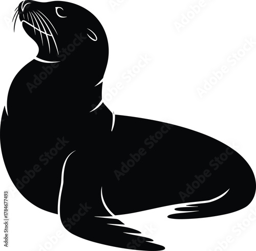 Black sea lion silhouette vector illustration showing elegant marine animal pose for wildlife, ocean, aquatic nature, and animal design concepts.