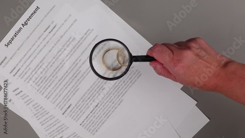 Marital Settlement Separation Agreement paper document on table, ready for signature, symbolizing wedding, divorce, prenuptial contract, breakup and separation.