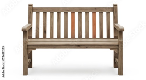 Wooden park bench classic outdoor furniture isolated on a clean white background
