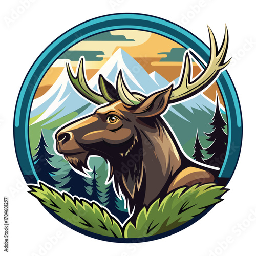 Young Bull Moose with Velvet Antlers Vector Logo