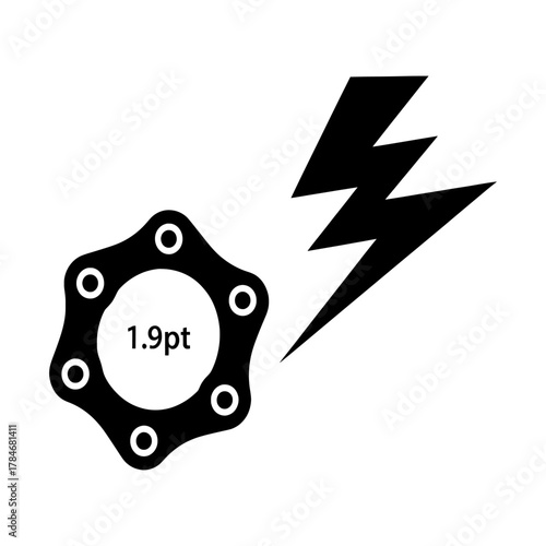 Black vector icon set featuring a bicycle chainring sprocket and a lightning bolt symbol representing power and speed