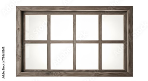 Wooden window frame with eight panes isolated on white architectural detail for home design