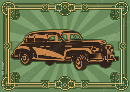 1930s - 1940s Car, Retro Car Poster, Art Deco Frame, Classic Automobile, Old Color Palette