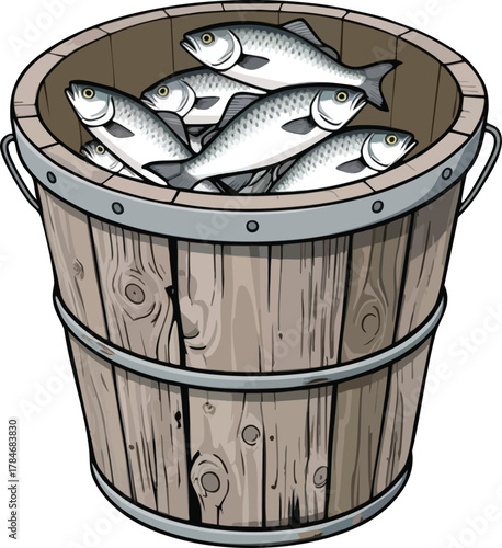 Wooden Bucket Full of Fresh Lake Fish