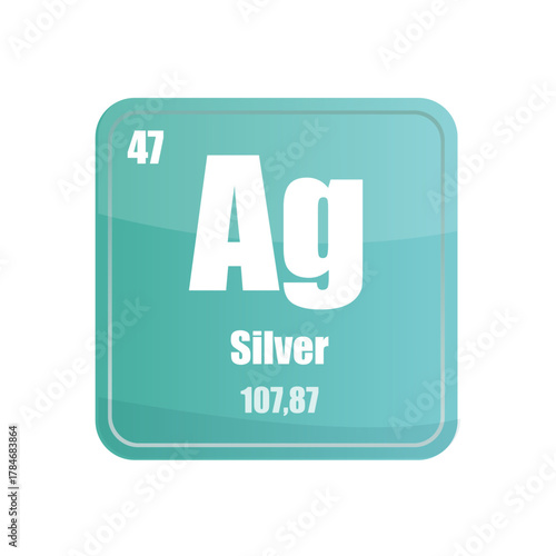 Silver chemical element tile. Atomic number forty seven. Ag sign Vector icon. Mint green square shape.