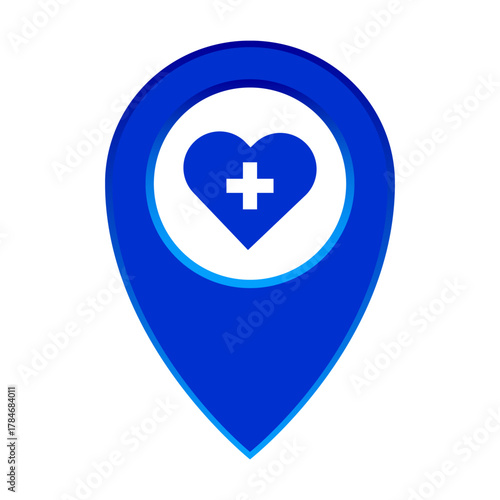 Medical cross pin. Health care marker. Vector hospital symbol. Blue pharmacy icon