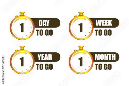 Countdown time labels. Days week year month. Deadline promotion Vector. Last chance reminder.