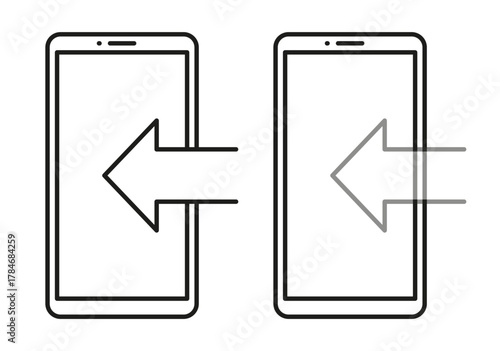 Phone data exchange. Mobile share process. Device sync Vector. Information transfer icon.