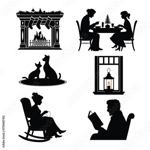 Vintage Cozy Christmas Home Silhouette Bundle