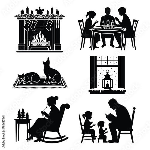 Vintage Cozy Christmas Home Silhouette Bundle