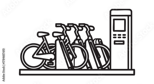 Bike sharing dock station outline icon vector
