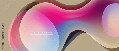 Abstract fluid shapes overlap, creating vibrant color gradients. Soft pinks, blues blend with beige background. Modern design element.