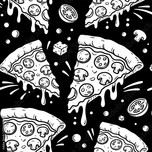 illustration slice pizza black background