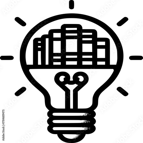 Illumination of Knowledge: A simple yet potent emblem of enlightenment, combining a light bulb with a stack of books, symbolizing the power of learning and idea generation.