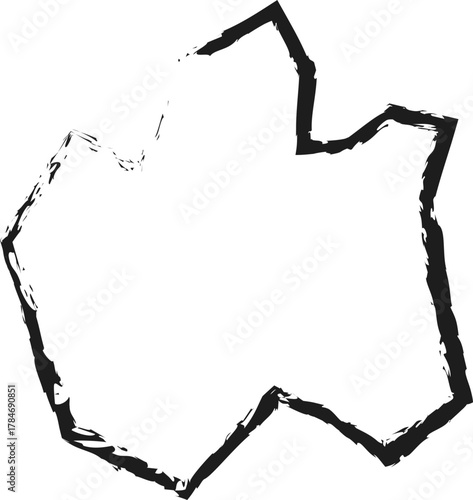 An irregular polygon with straight edges and a brushed outline, forming an abstract shape.